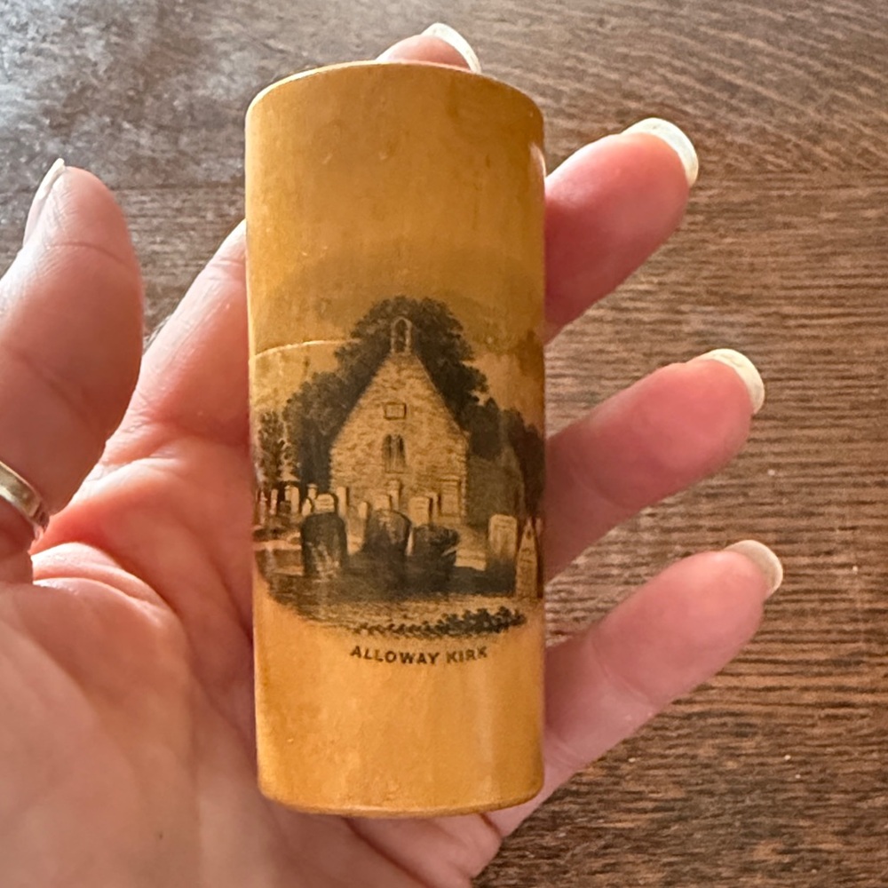 Antique Mauchline Ware Alloway Kirk Scotland wood Needlecase
